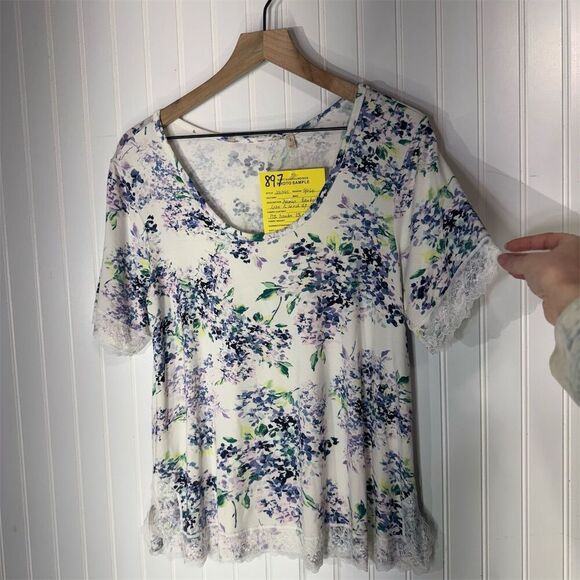 Rare New Soft Surroundings Bamboo Lace Trim Floral Photo Sample Top S Cottage - Picture 2 of 9